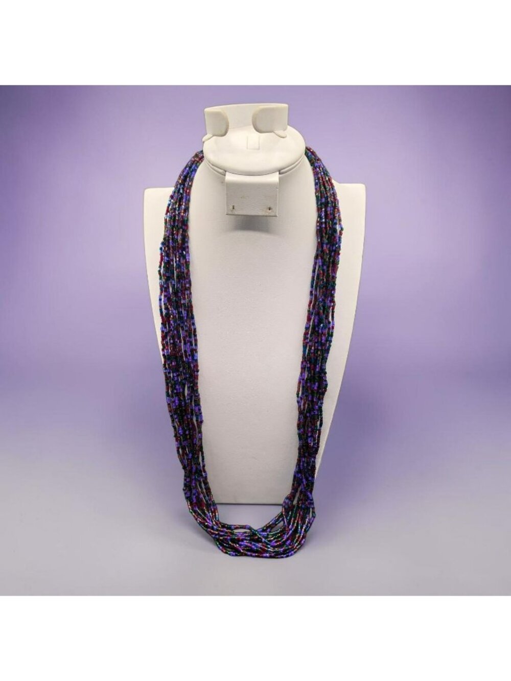 Multi-Strand Glass Seed Bead Necklace 12 Strands Purple RedGreen Lobster Clasp